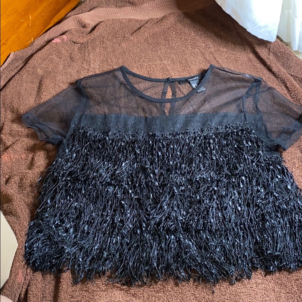 Black Fringe/ Mesh top